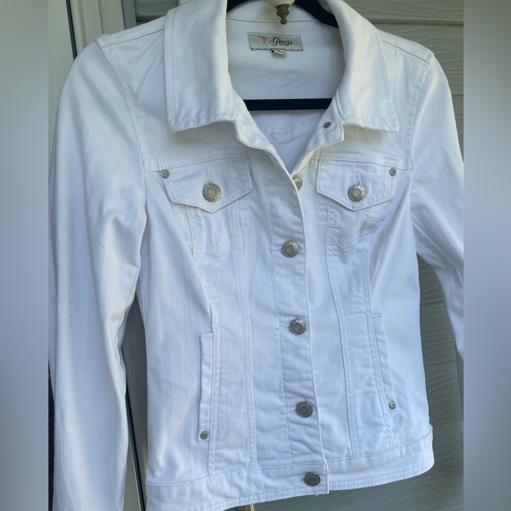 Guess Classic White Fitted Denim Jean Jacket Sz M - Picture 2 of 12